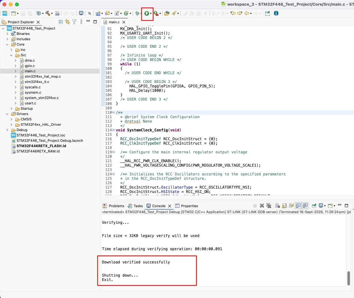 Flashing an STM32 project with ST-LINK from STM32CubeIDE