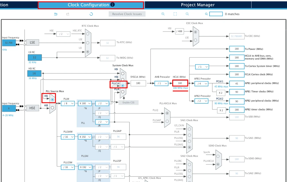 STM32CubeMX clock tree configuration diagram