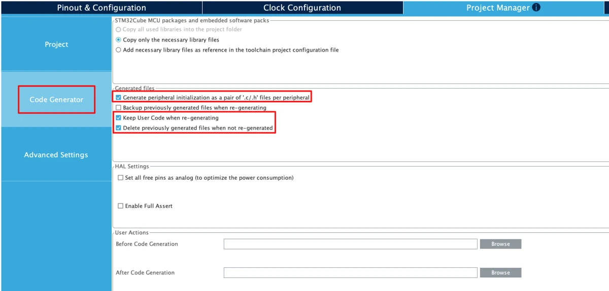 STM32CubeMX Code Generator settings for initialization files